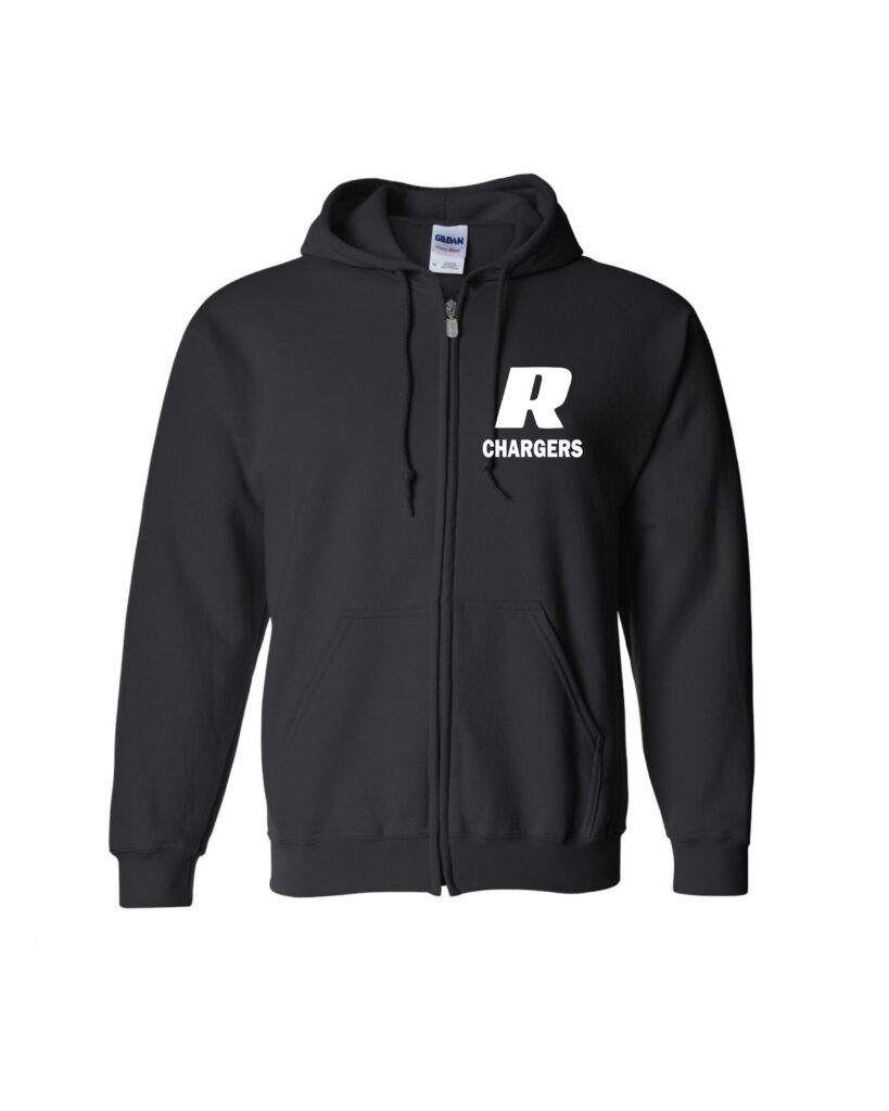 R Rockwell Christian CHARGERS - Black Full Zip Hooded Fleece Jacket